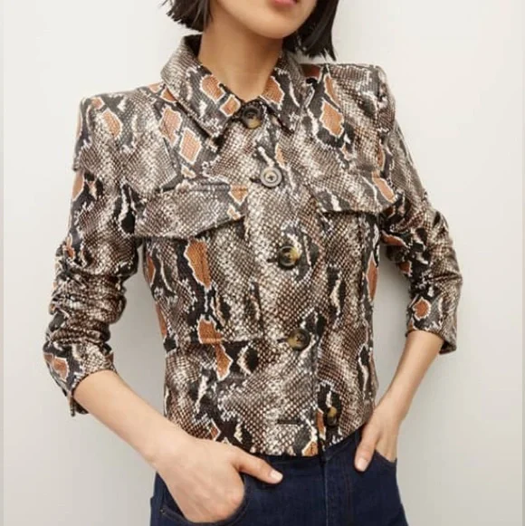 Veronica Beard Fulham Cropped Vegan Faux Leather Snakeskin Jacket - Picture 4 of 8